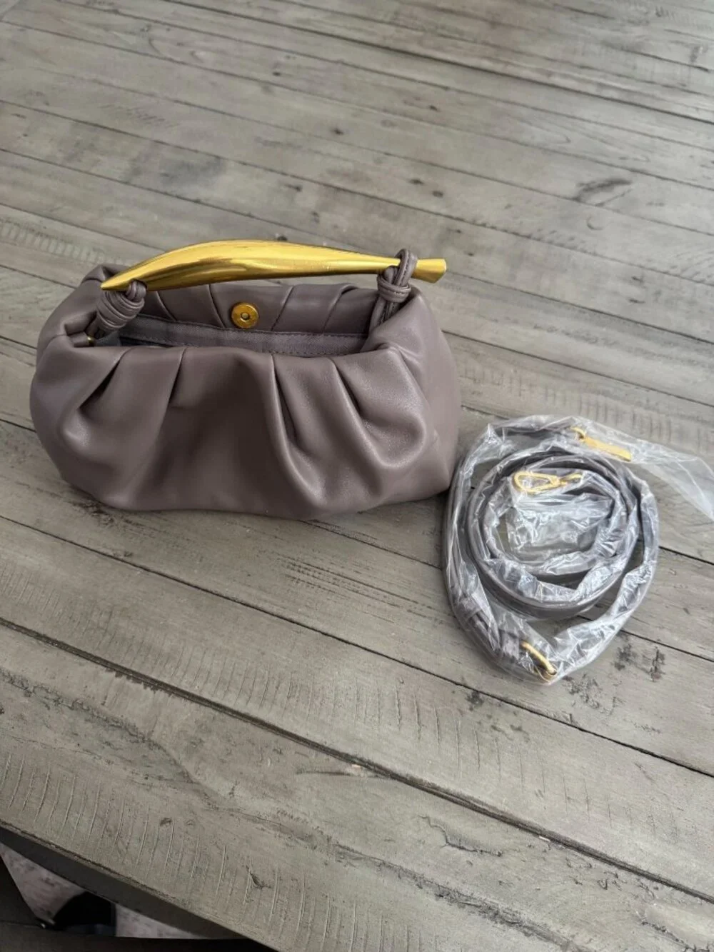 by Anthropologie Asymmetrical Hardware Satchel Bag Purse Gold Handle